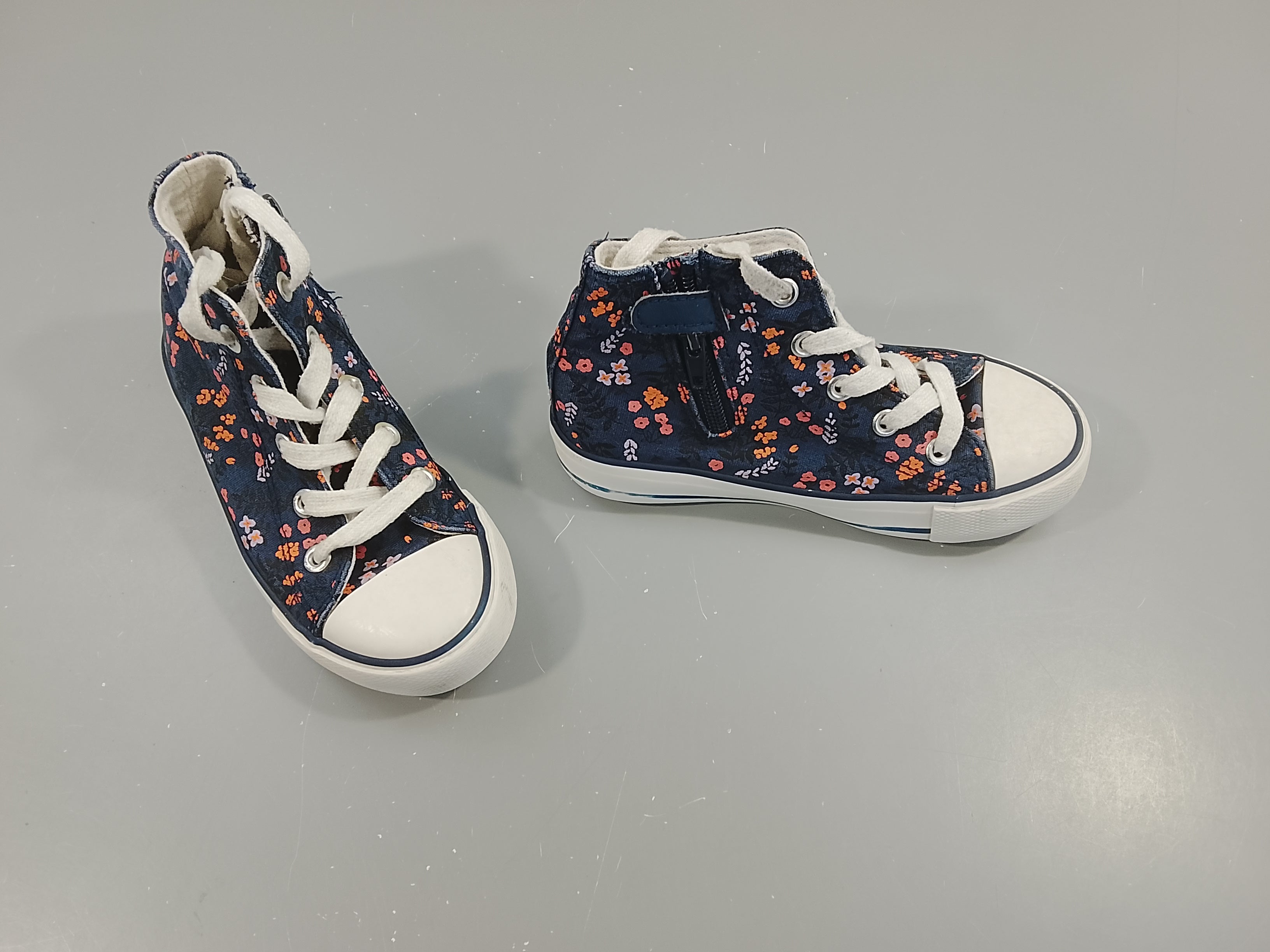 Baskets hautes  en toile bleu marine à fleurs roses -30