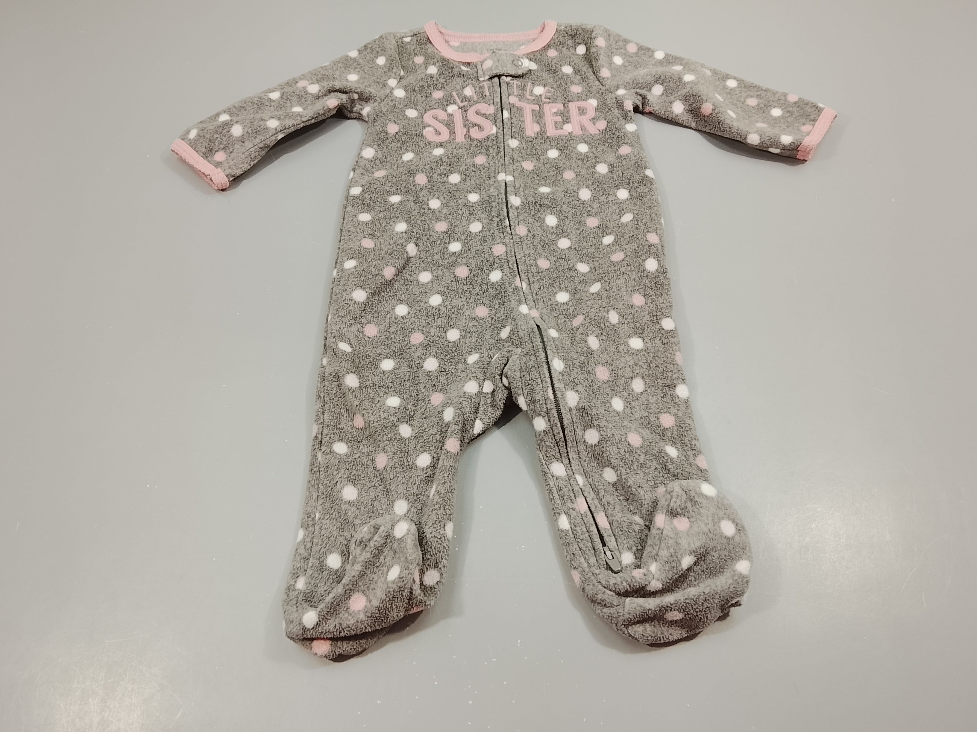 Pyjama velours zippé gris pois blancs et roses  