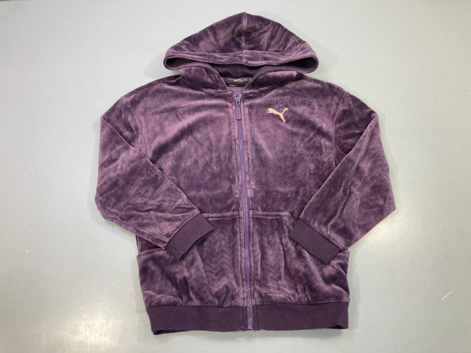 Sweat zippé capuche prune velours, logo pailleté doré, moins cher chez Petit Kiwi