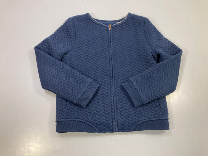 Sweat zippé bleu marine, motif chevrons en relief, liseré argenté, moins cher chez Petit Kiwi