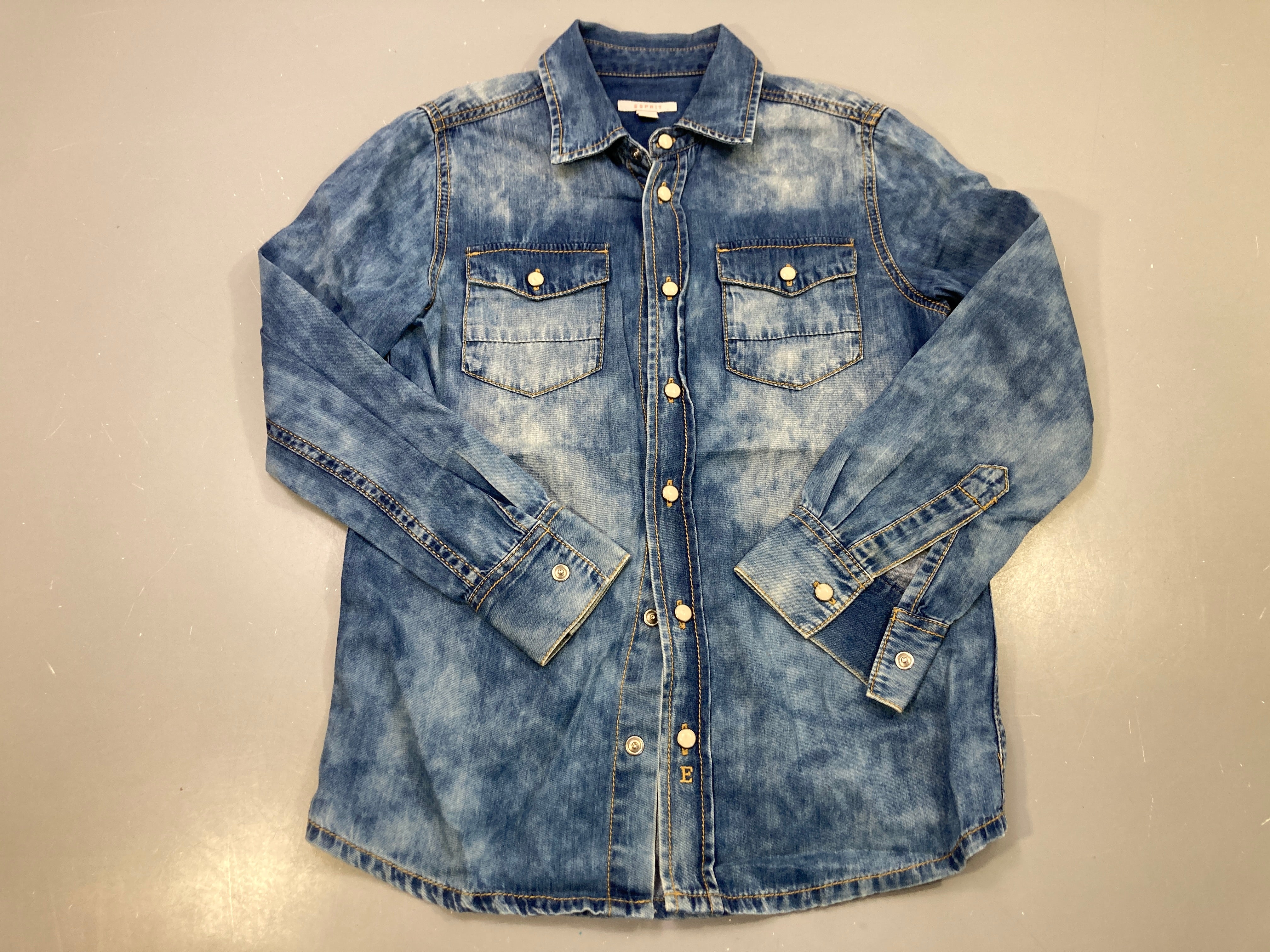Chemise m.l bleu délavé jean, 2 poches, pressions