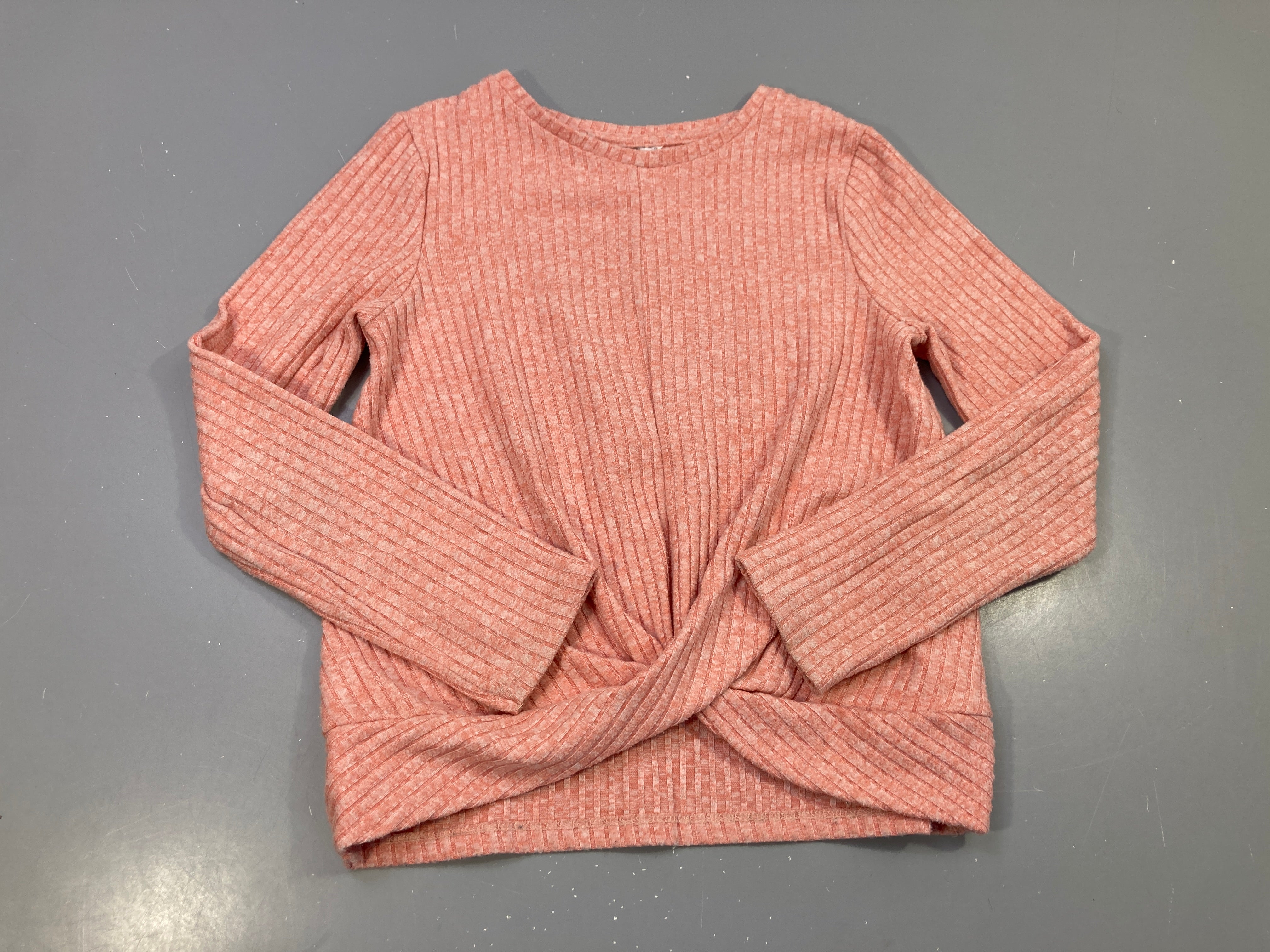 T-shirt m.l rose corail chiné côtelé, nœud torsadé