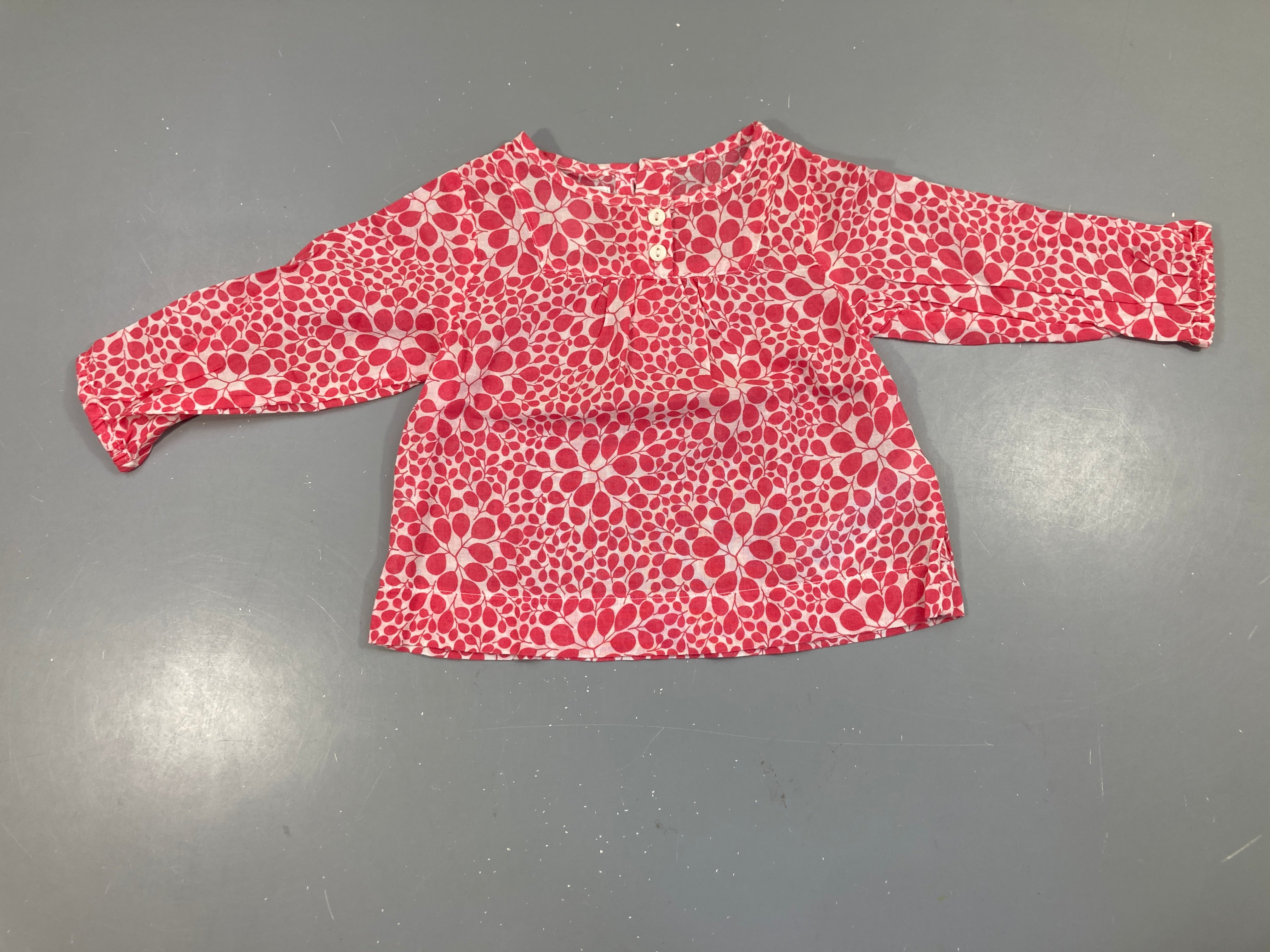Blouse ml blanche motifs roses