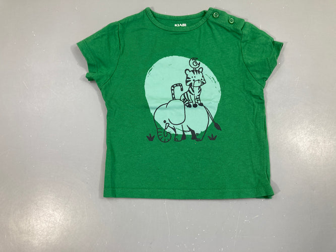 T-shirt m.c vert animaux, un peu bouloché, moins cher chez Petit Kiwi