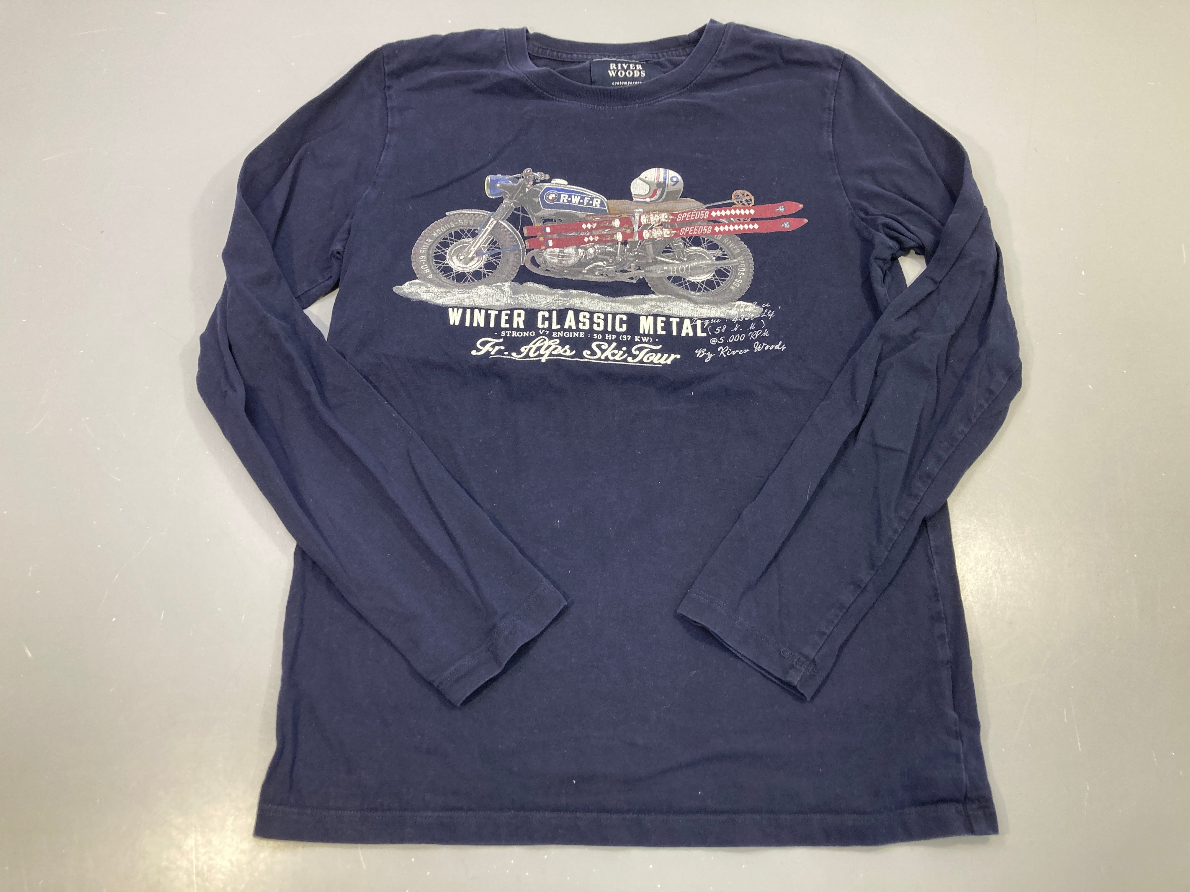 T-shirt m.l bleu marine, imprimé moto et skis « Winter Classic Metal »