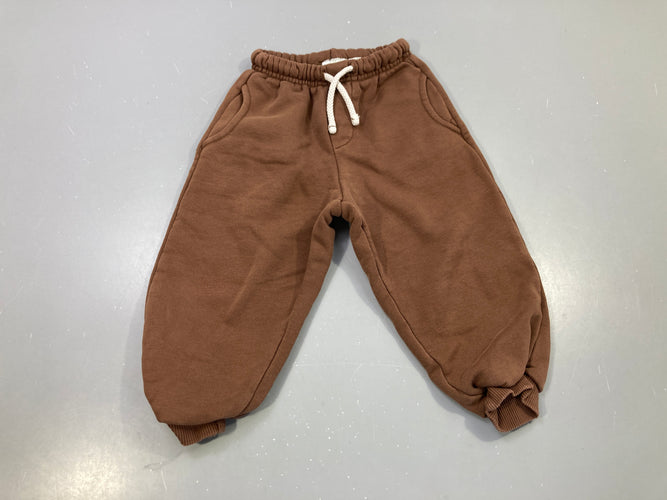 Pantalon molleton marron chocolat, jogging cordon écru, moins cher chez Petit Kiwi