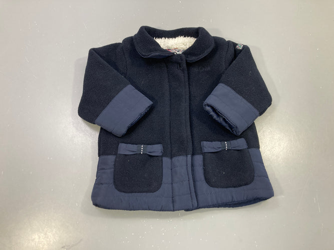 Manteau polaire bleu marine, doublure sherpa, poches nœuds, moins cher chez Petit Kiwi