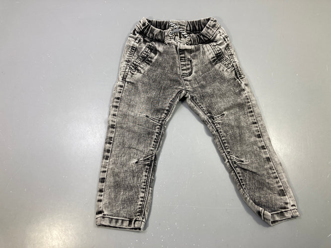 Pantalon jean gris délavé, taille élastique cordon, moins cher chez Petit Kiwi