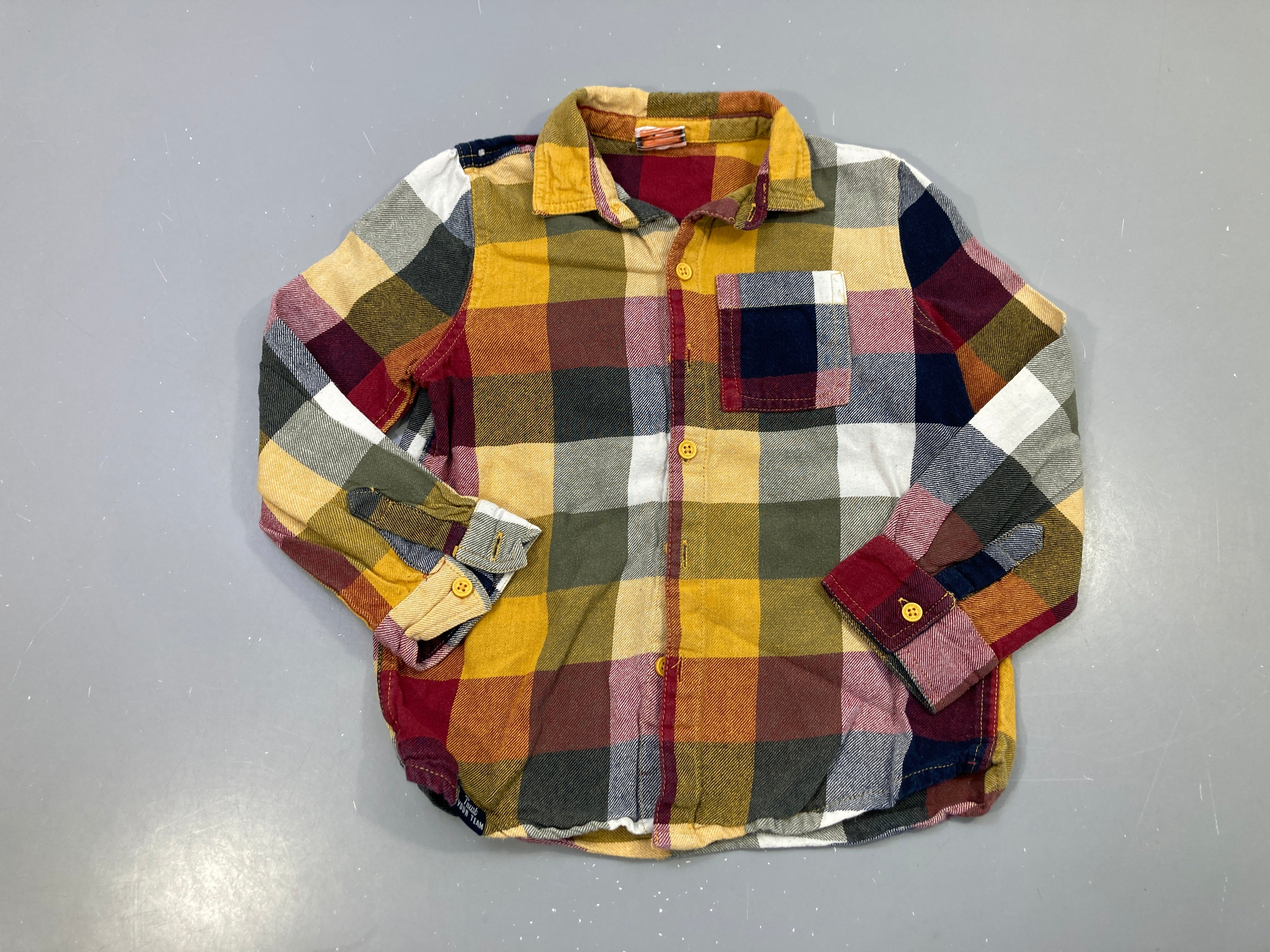 Chemise m.l à carreaux moutarde bordeaux vert kaki, flanelle