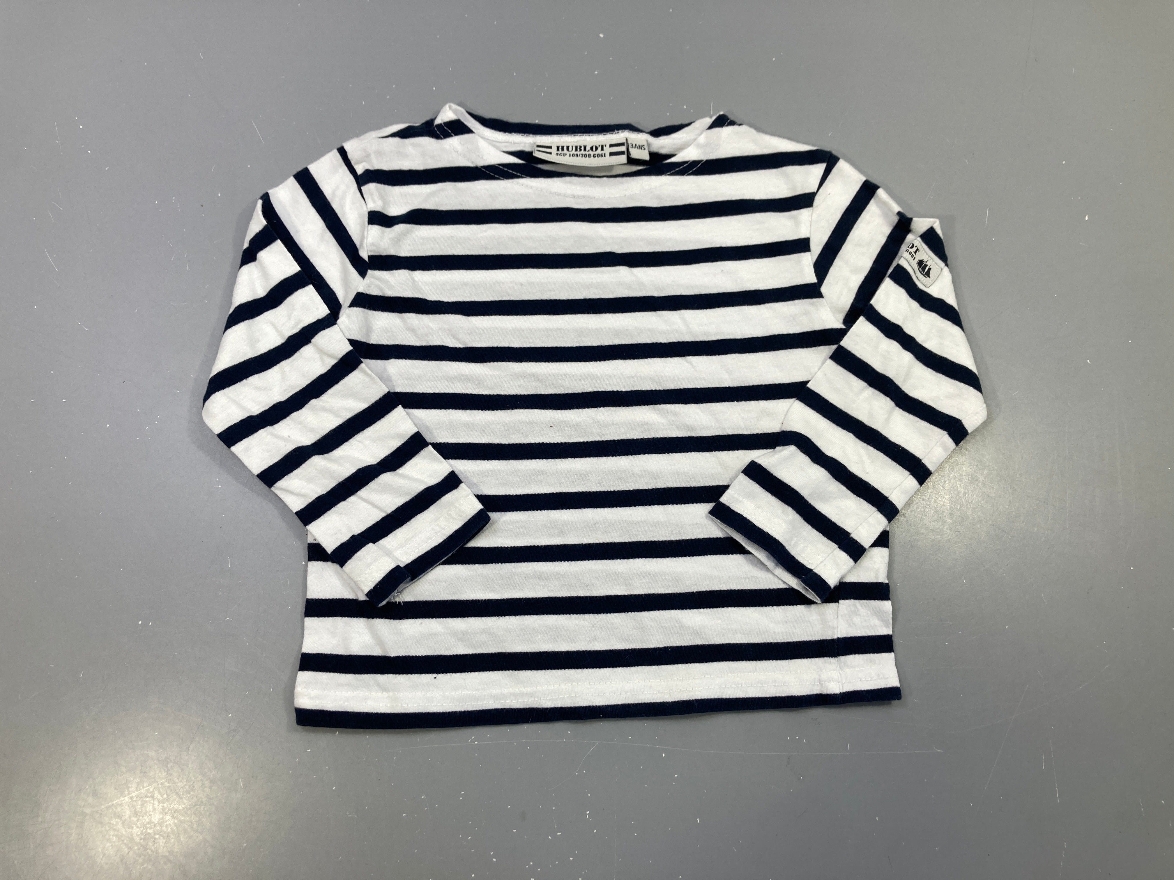 T-shirt m.l blanc marinière rayé bleu marine, Hublot