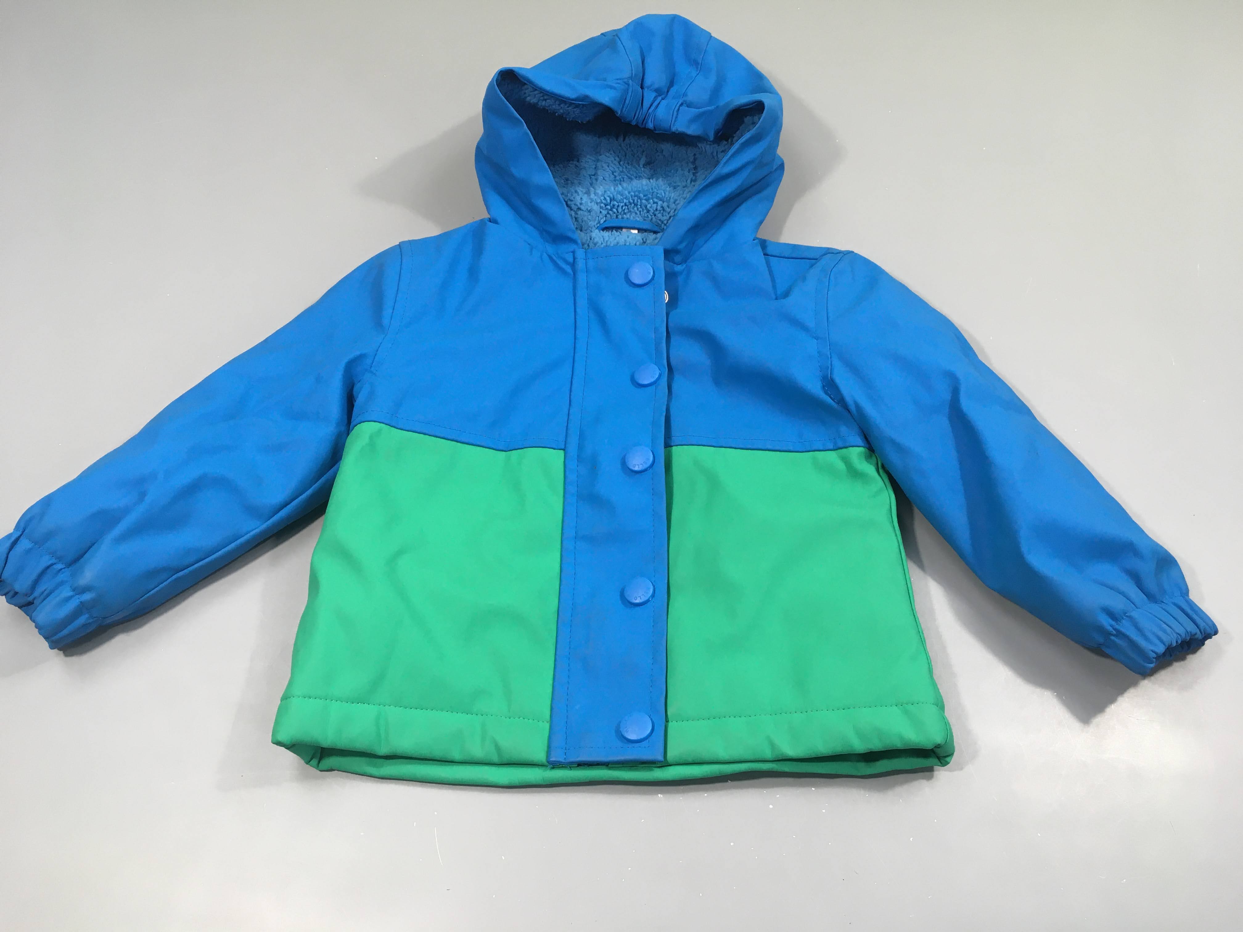 Ciré à capuche bleu-vert doublé peluche