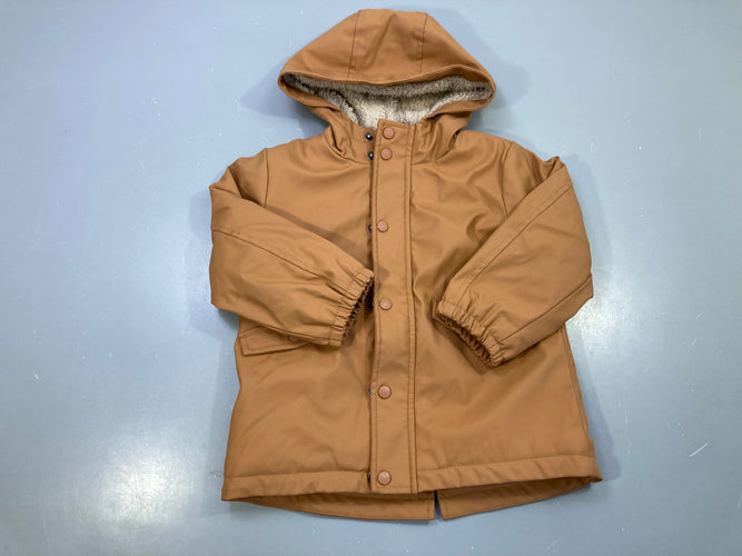 Ciré caramel imperméable, capuche doublée sherpa, pressions, moins cher chez Petit Kiwi