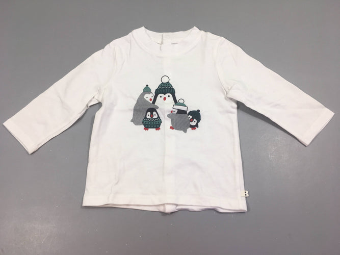 T-shirt m.l pressions dans le dos blanc motif pinguoins, moins cher chez Petit Kiwi