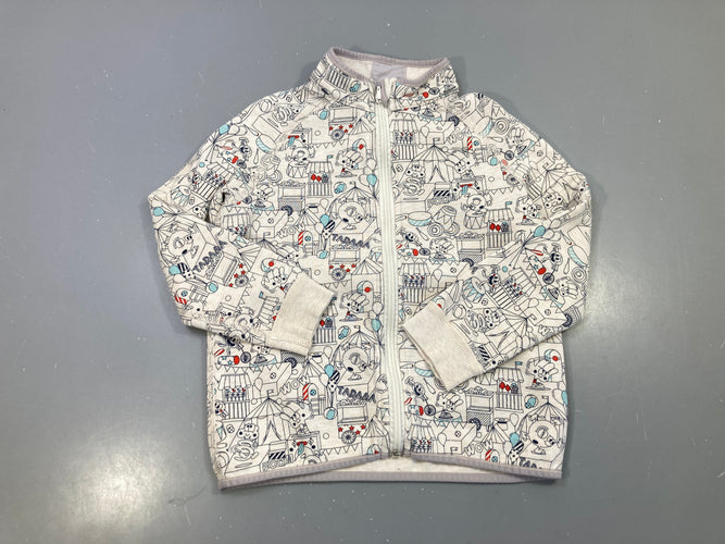 Sweat réversible zippé écru imprimé cirque bleu et rouge, moins cher chez Petit Kiwi