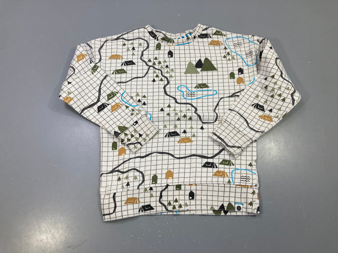 Sweat blanc imprimé carte, tentes et montagnes, moins cher chez Petit Kiwi