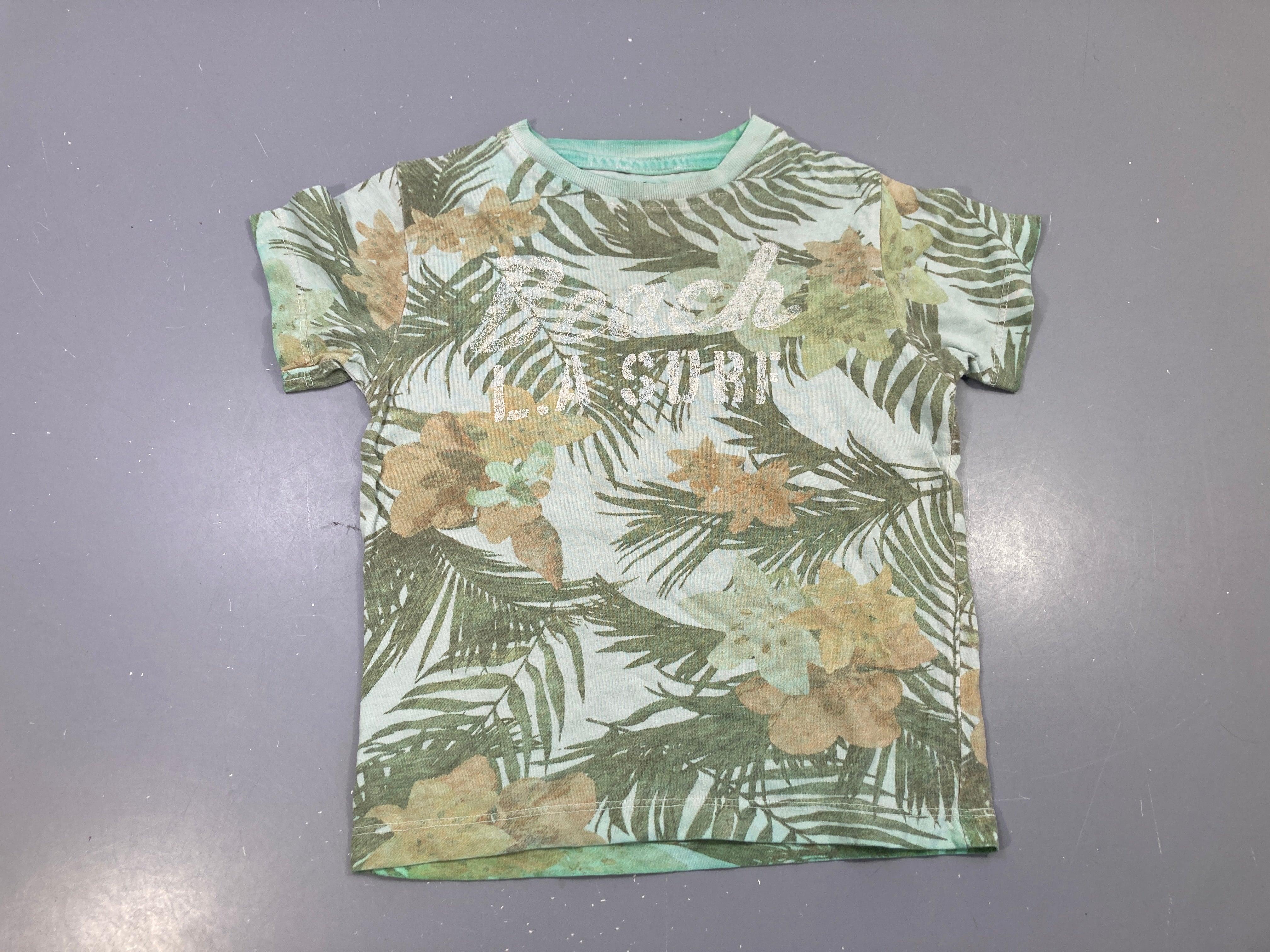 T-shirt m.c vert d'eau imprimé tropical, Beach L.A Surf