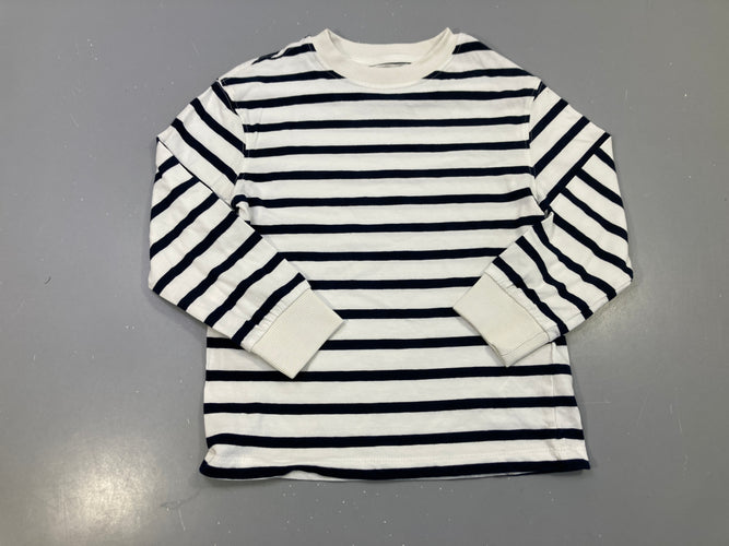 T-shirt m.l blanc rayé bleu marine, M&S, moins cher chez Petit Kiwi