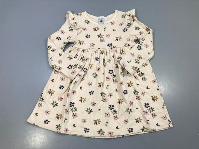 Robe m.l molleton cru fleurie, volants aux épaules, moins cher chez Petit Kiwi