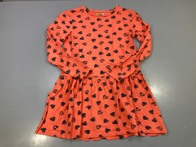 Robe m.l jersey orange corail imprimé cœurs noirs, moins cher chez Petit Kiwi