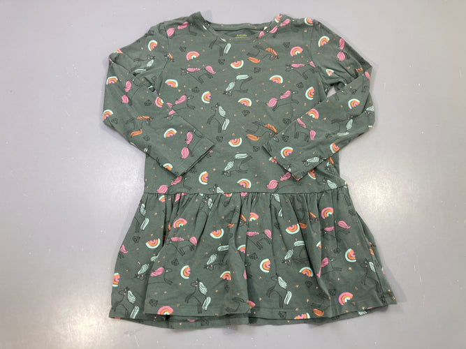 Robe m.l jersey vert kaki licornes et arcs-en-ciel, pois dorés, moins cher chez Petit Kiwi
