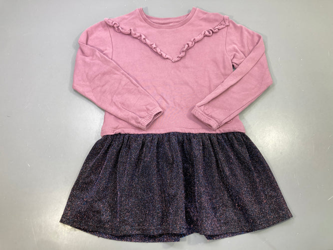 Robe m.l vieux rose volants, jupe bleu marine sequins, moins cher chez Petit Kiwi