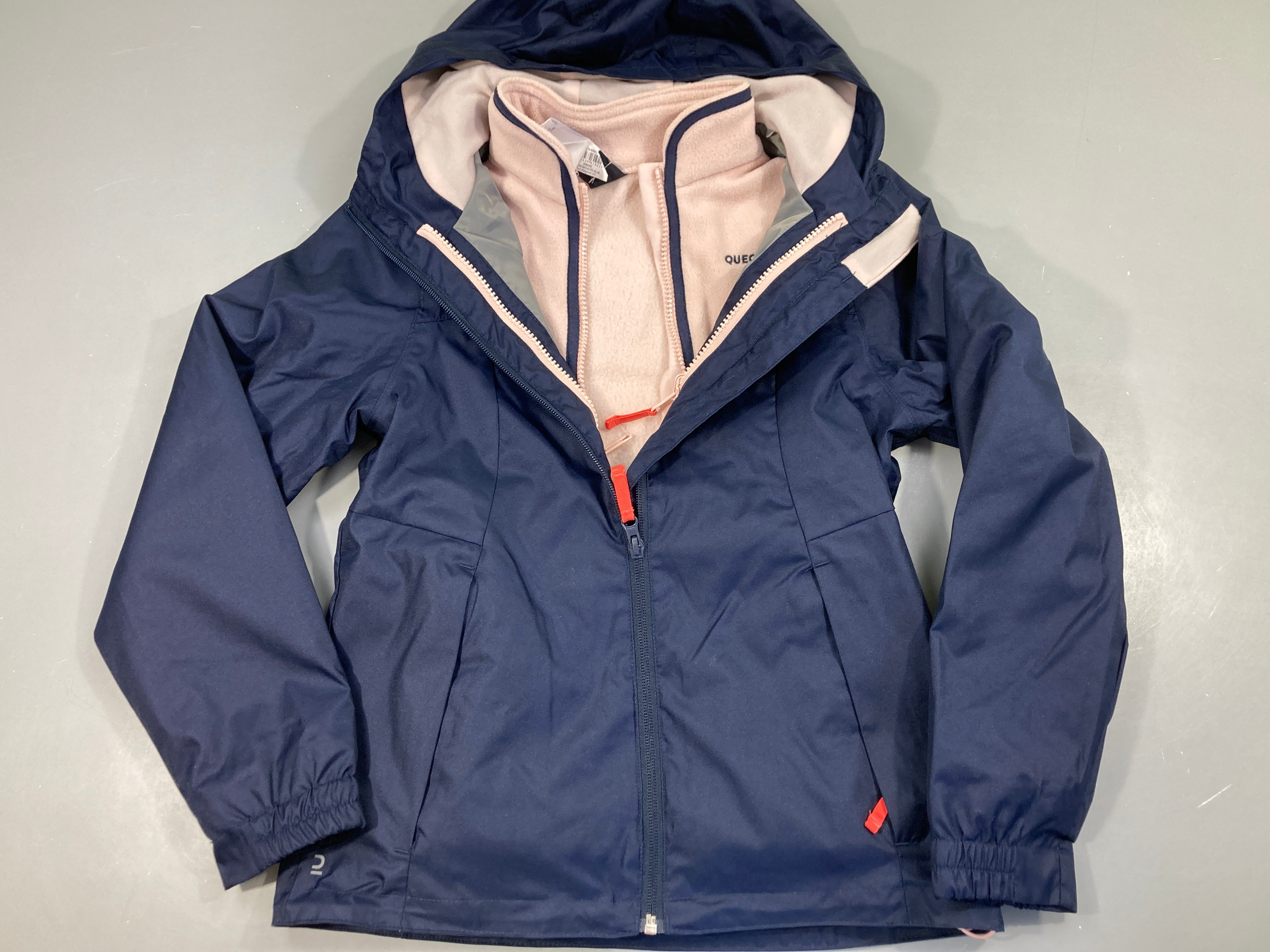 Veste déperlante zippée bleu foncé à capuche doublé polar