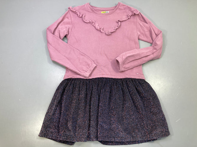 Robe m.l vieux rose volants, jupe bleu marine sequins, moins cher chez Petit Kiwi