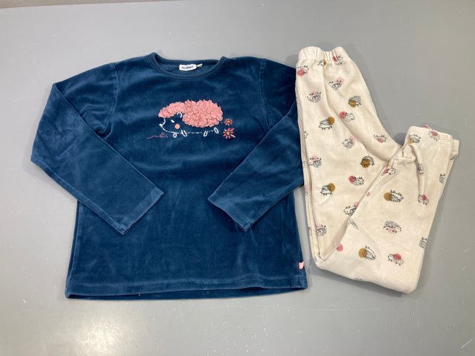 Pyjama 2pcs velours bleu marine et écru, hérissons, moins cher chez Petit Kiwi