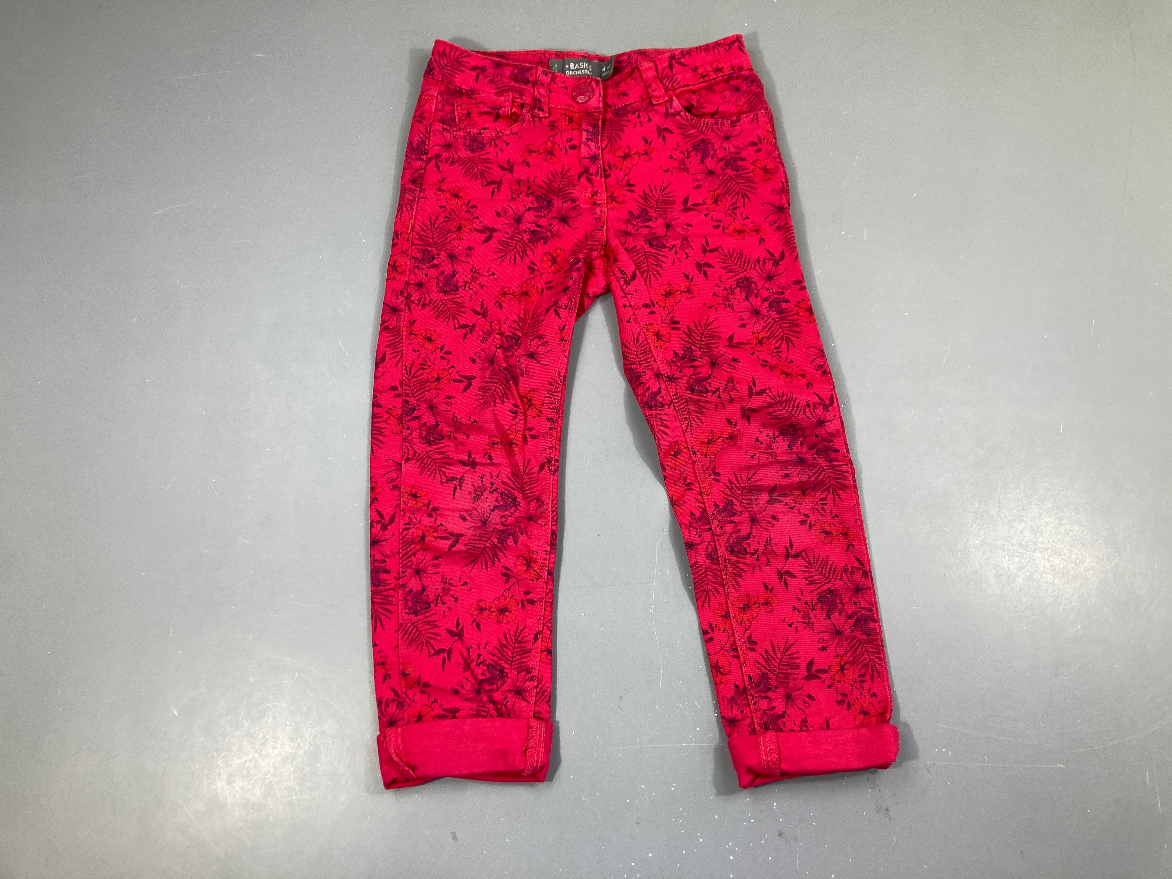 Pantalon rose vif fleurs à revers