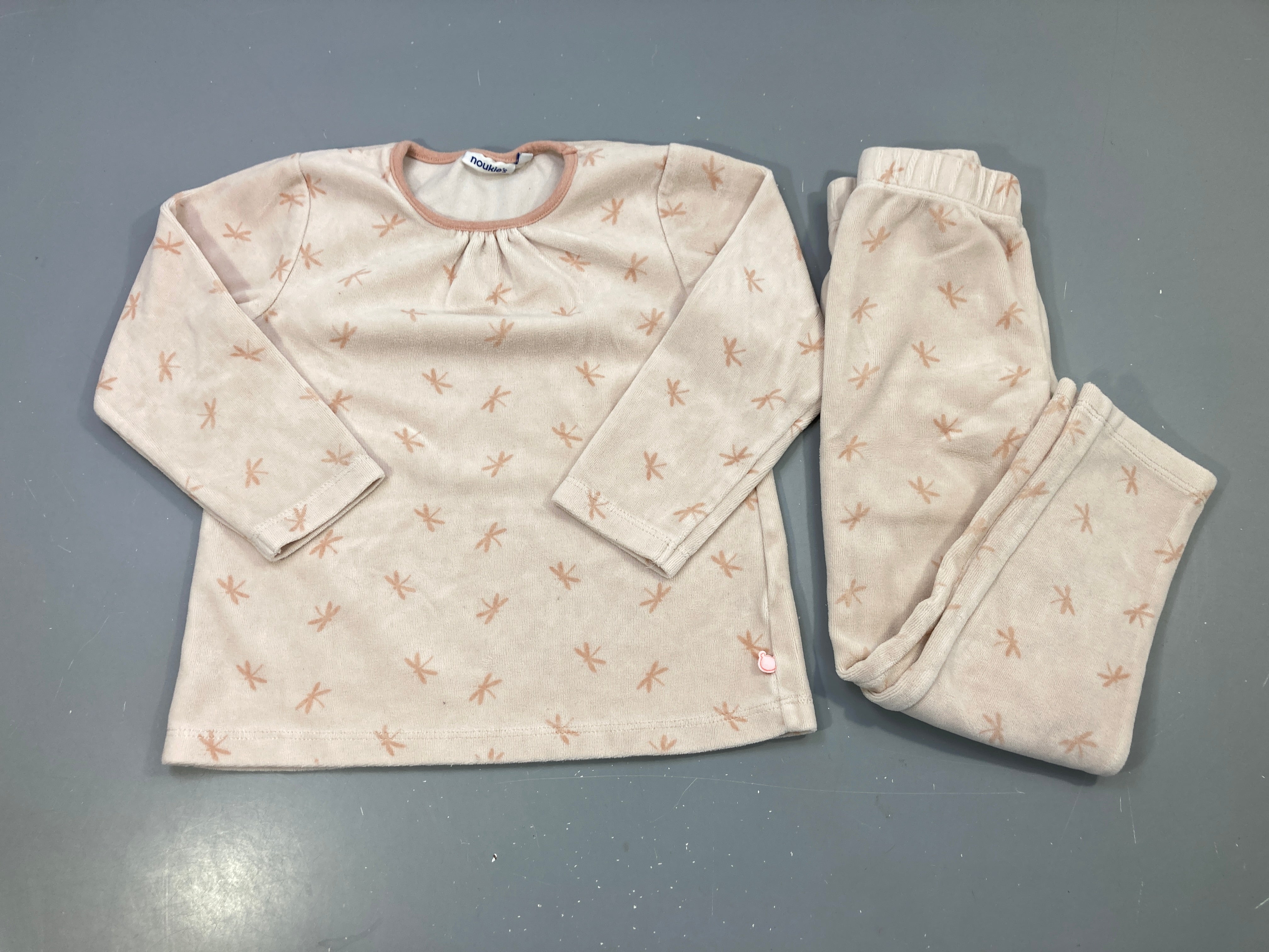Pyjama 2pcs velours beige, libellules rosées