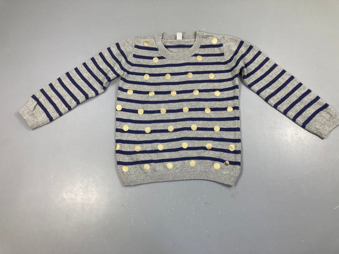 Pull gris rayé bleu pois dorés, moins cher chez Petit Kiwi