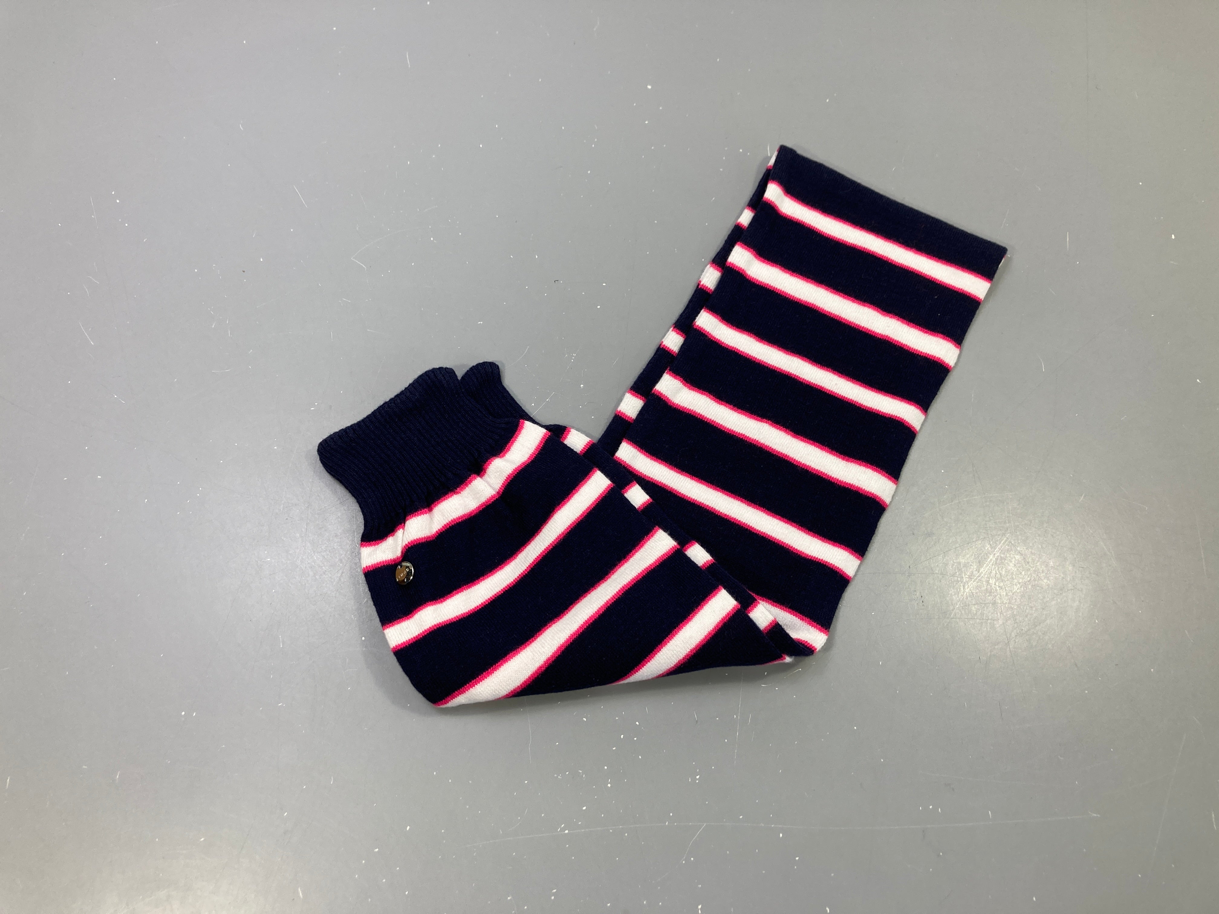 Écharpe bleu marine rayée blanc et rose, maille