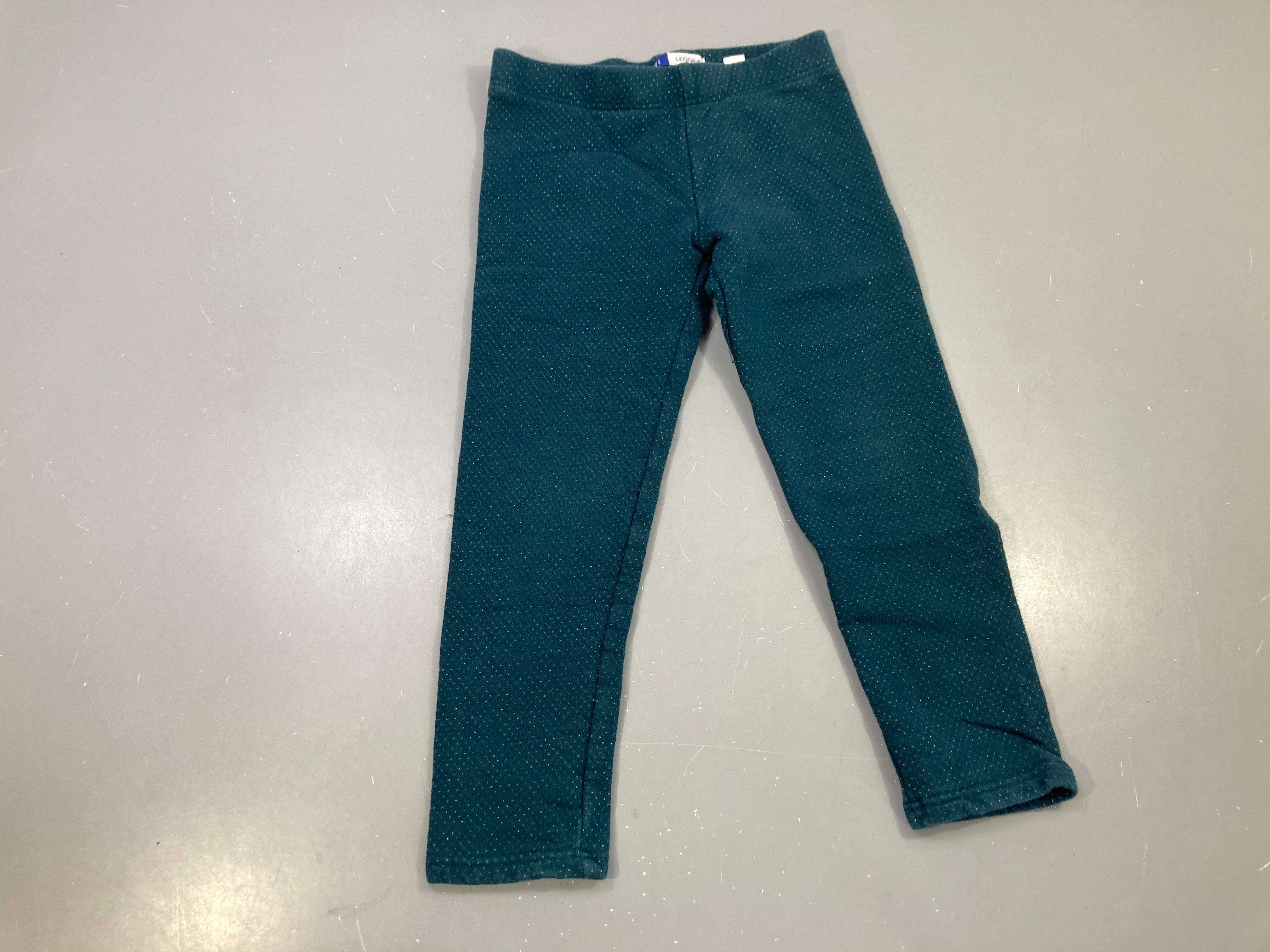 Legging bleu canard, petits pois argentés, bouloché