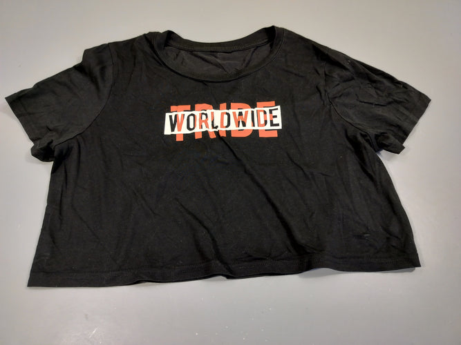 T-shirt m.c crop top noir "Worldwide". Pas de taille indiquée estimée S, moins cher chez Petit Kiwi