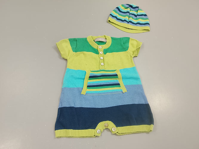 Combishort vert, bleu , mauve,...+ bonnet assorti, moins cher chez Petit Kiwi