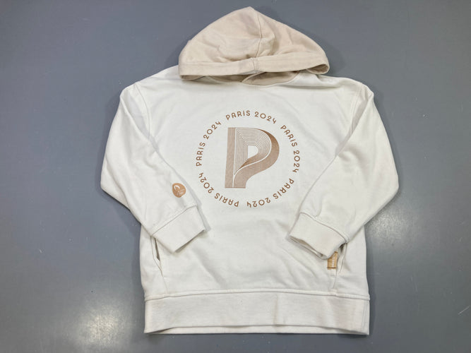Sweat capuche écru, logo doré, Paris 2024, moins cher chez Petit Kiwi