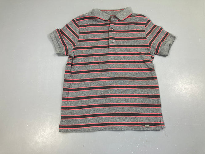 Polo m.c jersey gris chiné rayé rose, moins cher chez Petit Kiwi
