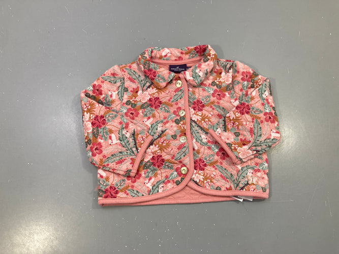 Gilet molleton ose fleurs tropicales matelassée, col claudine, pressions, moins cher chez Petit Kiwi