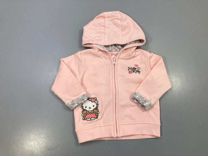 Sweat zippé capuche rose Hello Kitty, revers gris coeurs, moins cher chez Petit Kiwi
