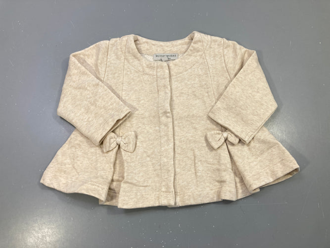 Gilet beige chiné molleton évasé, noeuds, pressions, moins cher chez Petit Kiwi