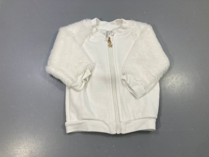 Sweat zippé blanc, manches fausse fourrure, tirette étoile, moins cher chez Petit Kiwi