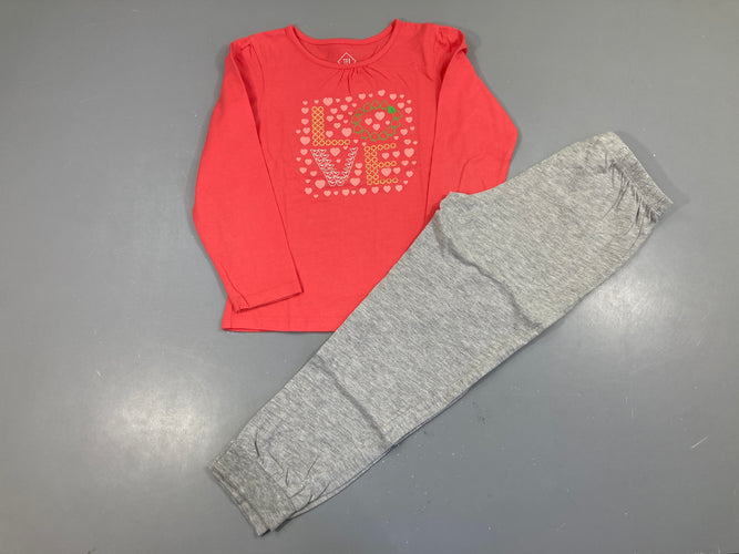 Pyjama 2pcs jersey rose Love, moins cher chez Petit Kiwi