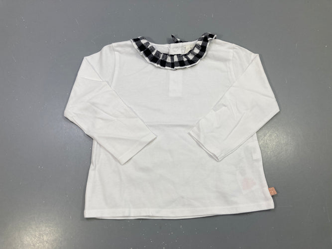 T-shirt m.l blanc, col volanté carreaux noir et blanc, Carrément beau, moins cher chez Petit Kiwi