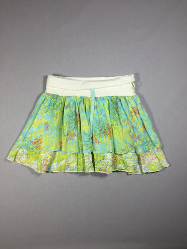 Jupe verte fleurie - ceinture en jersey blanc, moins cher chez Petit Kiwi