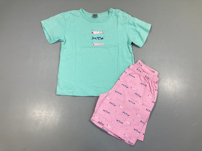 Pyjashort 2pcs jersey beu /rose poissons, bouloché, moins cher chez Petit Kiwi