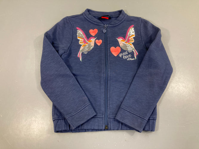 Sweat zippé bleu flammé oiseaux sequins, moins cher chez Petit Kiwi