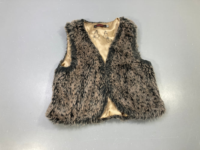 Gilet berger s.m marron chiné noir fausse fourrure, doublure satin papillons, moins cher chez Petit Kiwi