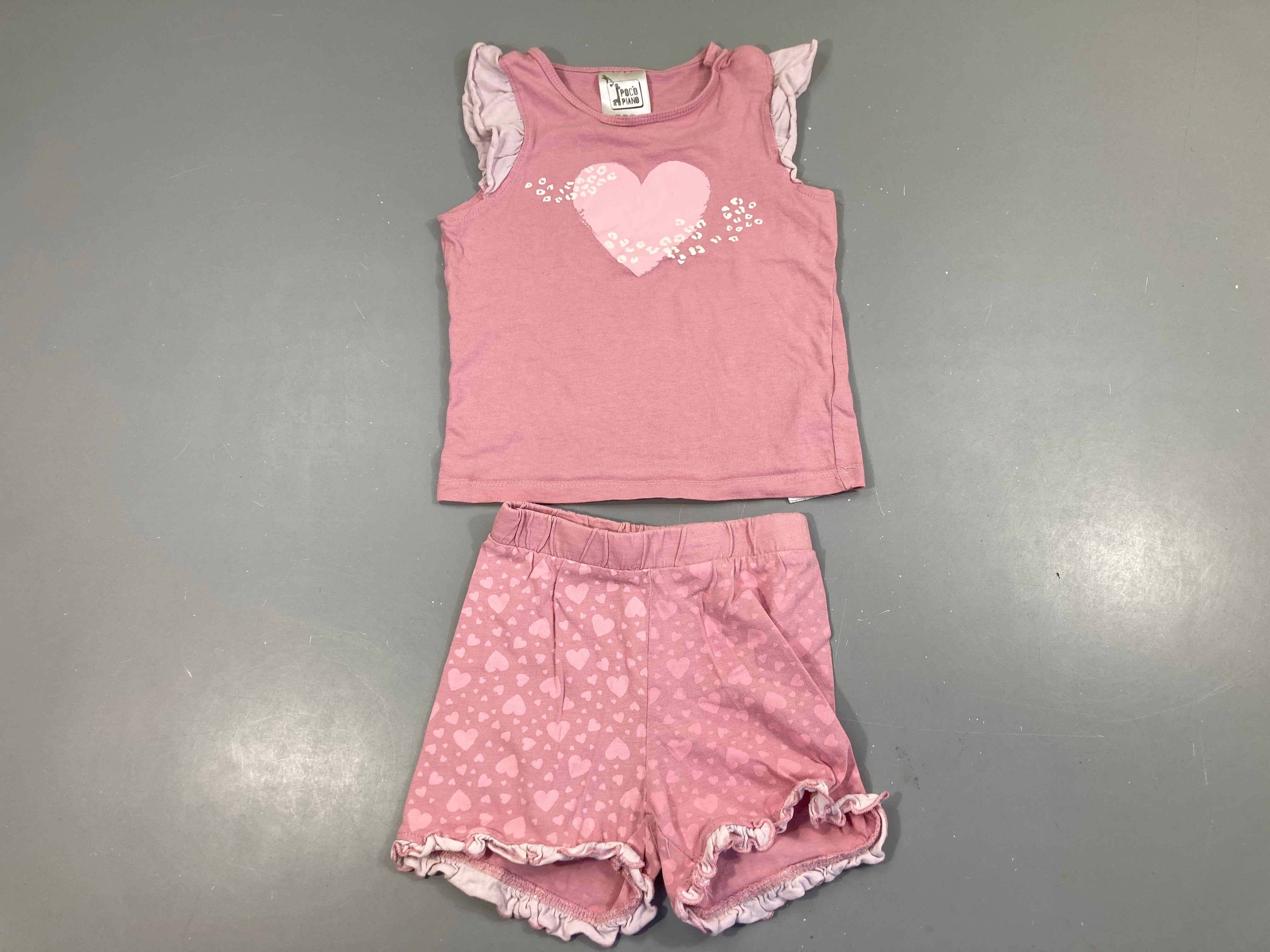 Pyjashort 2pcs jersey rose coeur, Poco Piano
