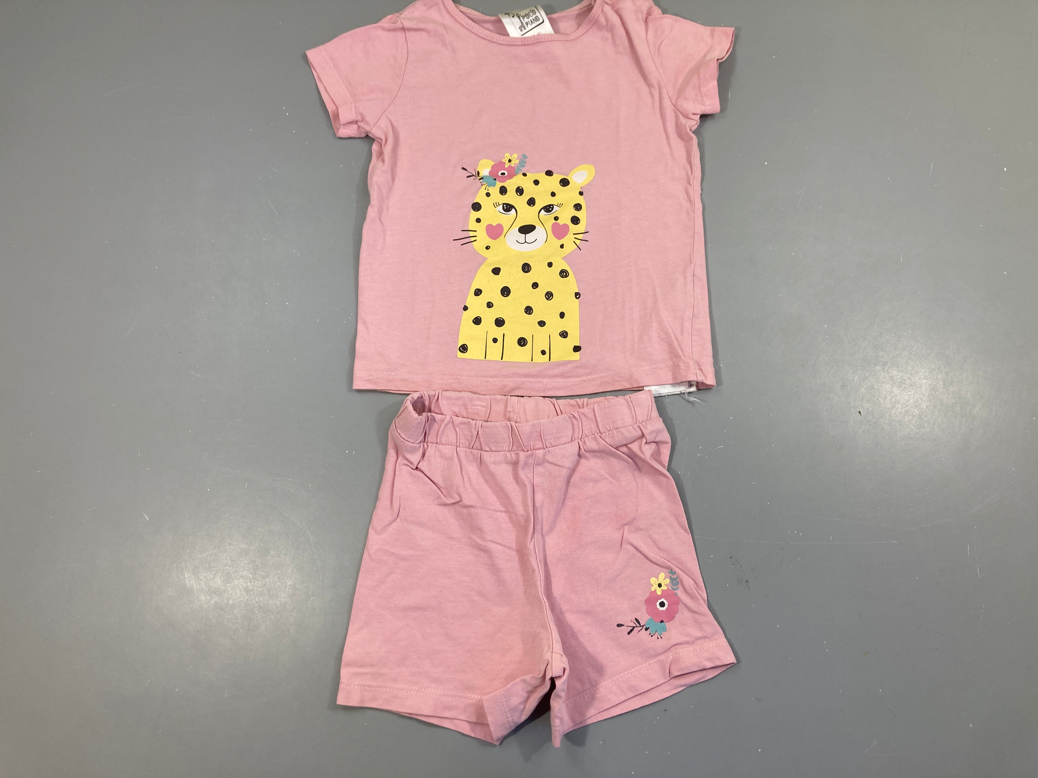 Pyjashort 2pcs jersey rose léopard, Poco Piano