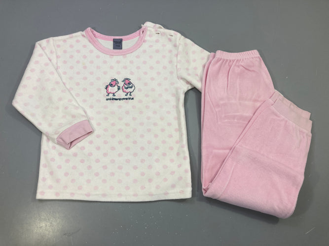 Pyjama 2pcs velours écru pois roses moutons, bas rose, Outfitter, moins cher chez Petit Kiwi